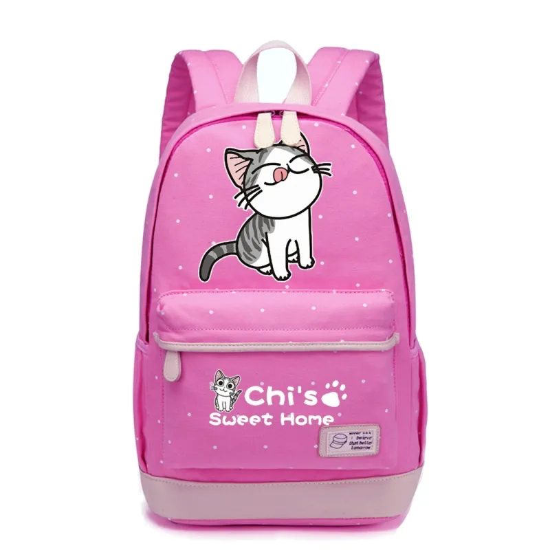 WISHOT chi's sweet home/Милая парусиновая сумка с изображением кота и сыра; рюкзаки с оборками; рюкзак для девочек; школьная сумка; дорожная сумка - Цвет: PINK 2