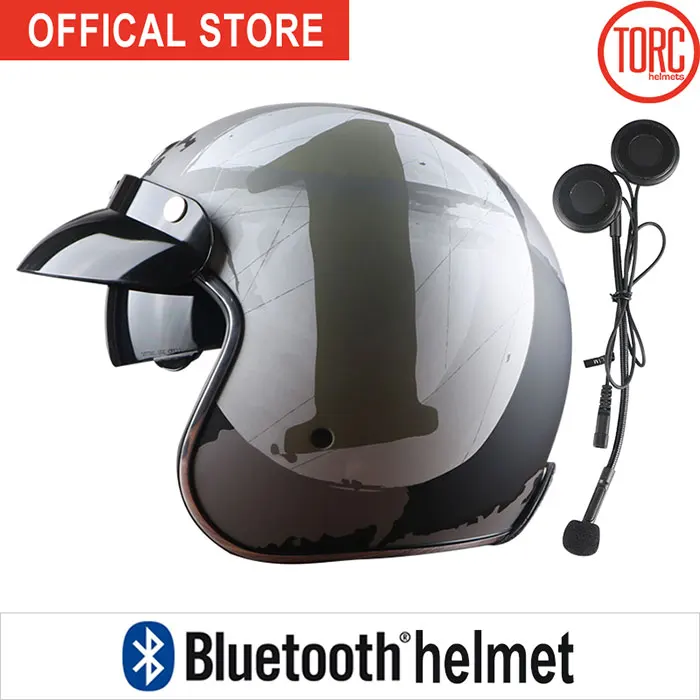 Bluetooth moto rcycle шлем винтажный с открытым лицом 3/4 шлем внутренний козырек moto cross jet Ретро мотоциклетный шлем T57 - Цвет: NO.1  with Bluetooth
