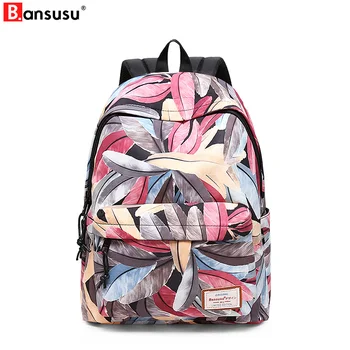 

Women Feather Printing Backpacks Korean Style School Bags for Teenager Girls female Travel Laptop Backpack Daily Bagpack mochila