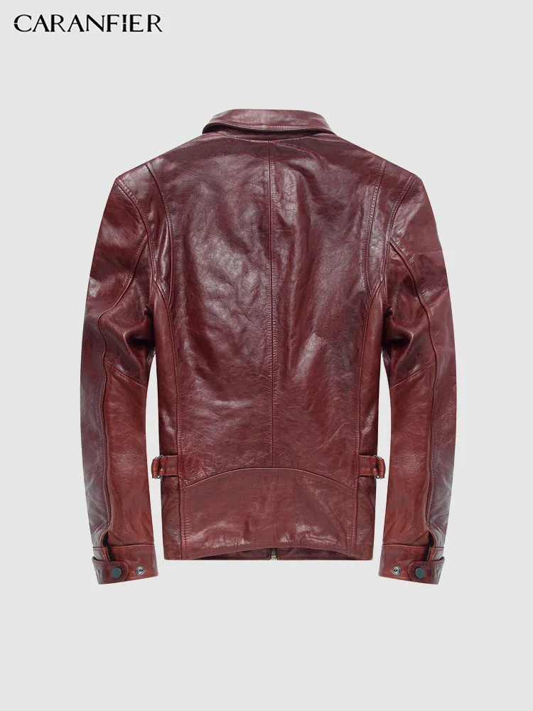CARANFIER мужские куртки, винтажные пальто на молнии, натуральная яловая кожа, верхняя одежда в стиле панк, высокое качество, мотоциклетные мужские одноцветные пальто