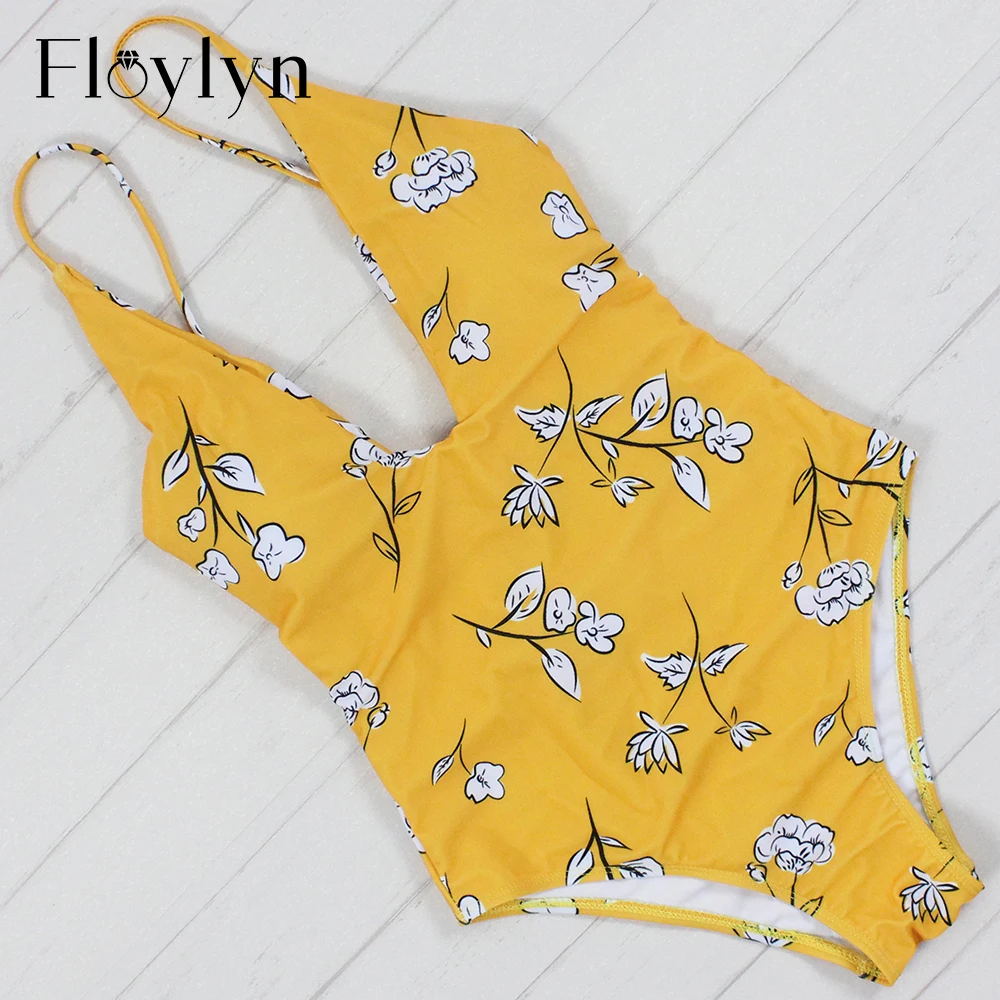 Сексуальный слитный купальник Floylyn 2017 женский боди с принтом бандажная пляжная