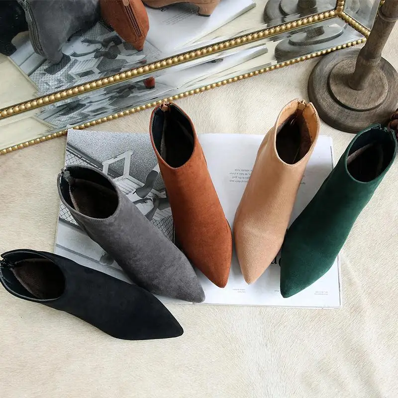 Simloveyo/женские ботильоны из искусственной замши с острым носком на низком каблуке 5 см; весенние женские ботинки на молнии в западном стиле; цвет бежевый, черный; US11, 12, 13; B874