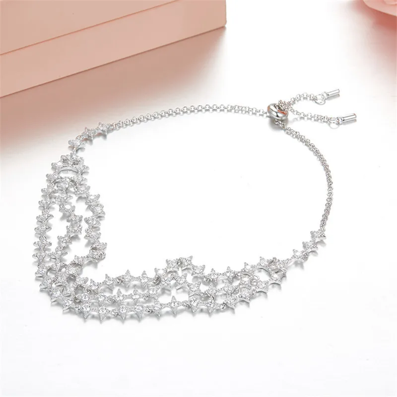 

Fits Monaco Jewelry Match Women's Jewelry Party Gifts Charm 925 Sterling Silver Micro-Zircon Stars Three-Line Bracelet