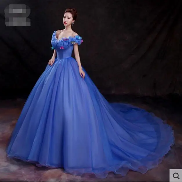 

FREE PP New movie Cinderella Princess Cinderella dress for adult women blue deluxe Cinderella cosplay costume girl wedding dress