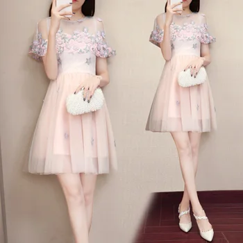 

2018 summer new women's clothing Korean fashion cloak sleeve girl dress embroidery fairy vestido girl outfit floral design cute