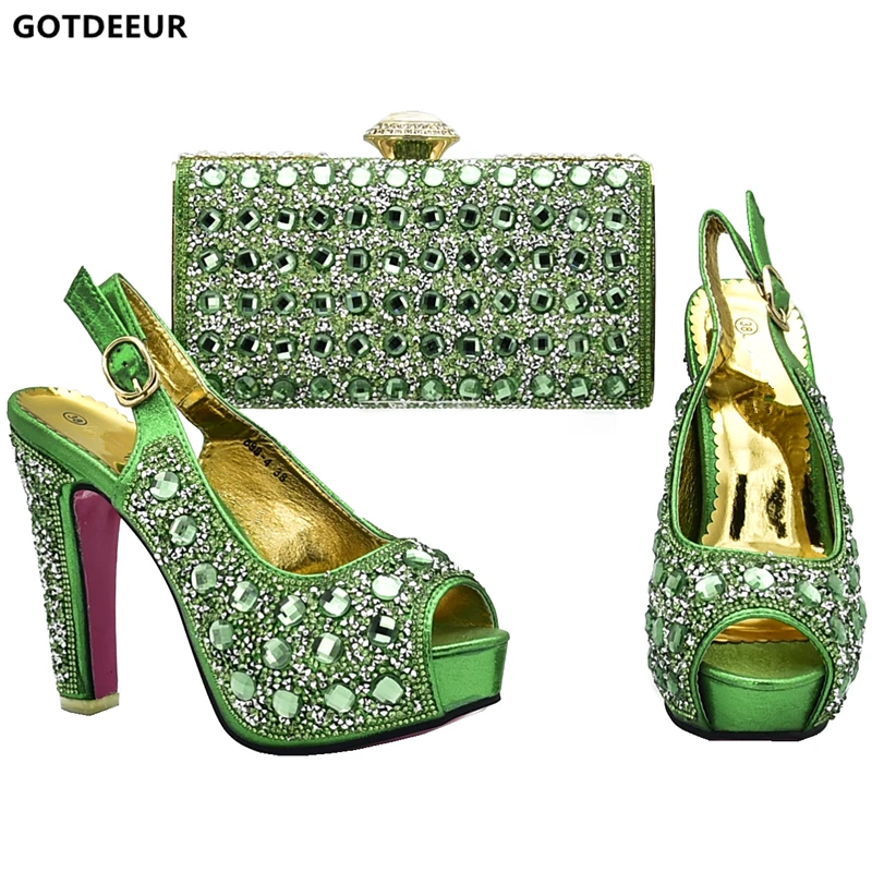 

New Arrival Ladies Shoes with Matching Bags Set Decorated with Rhinestone Italian Shoes and Bags Set for Wedding High Heels Shoe