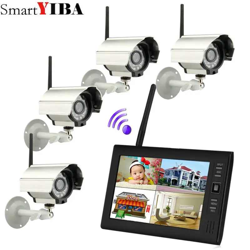 

7 inch TFT Digital 2.4G Wireless Cameras Audio Video Baby Monitors 4CH Quad DVR Security System With IR night light 4 Camera