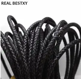 REAL BESTXY 1m/lot genuine cowhide round leather black antique leather cord for bracelets making blue leather round cord green - Цвет: antique black