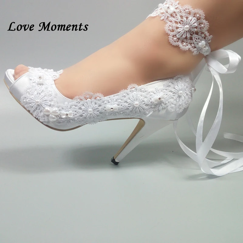 ladies white lace up pumps