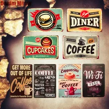 Кофе потертый шикарный металлический табличка для кафе рекламный щит для кухни дома декоративные тарелки Wifi плакаты капучино живопись Настенный декор MN90