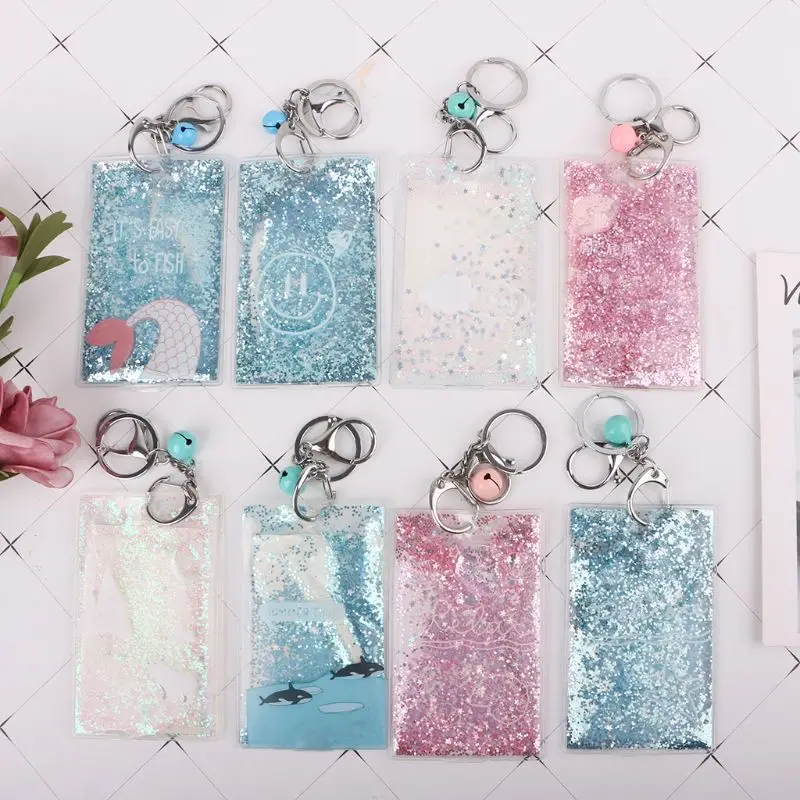 

Portable Fashion ID Card Holder Sequins Bus Card Cover Case Keyring Keychain Gift