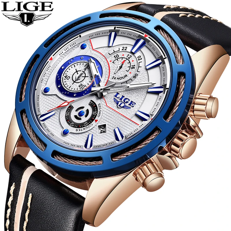 

New Men Watches LIGE Fashion Casual Sports Quartz Watch Men Top Luxury Brand Military Waterproof Leather Clock Relogio Masculino