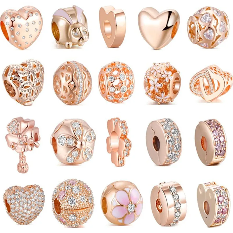 

Original 100% 925 Sterling Silver Heart Charm With CZ Fits Pandora Bracelets Charms Silver 925 Rabbit Bead DIY Jewelry Rose