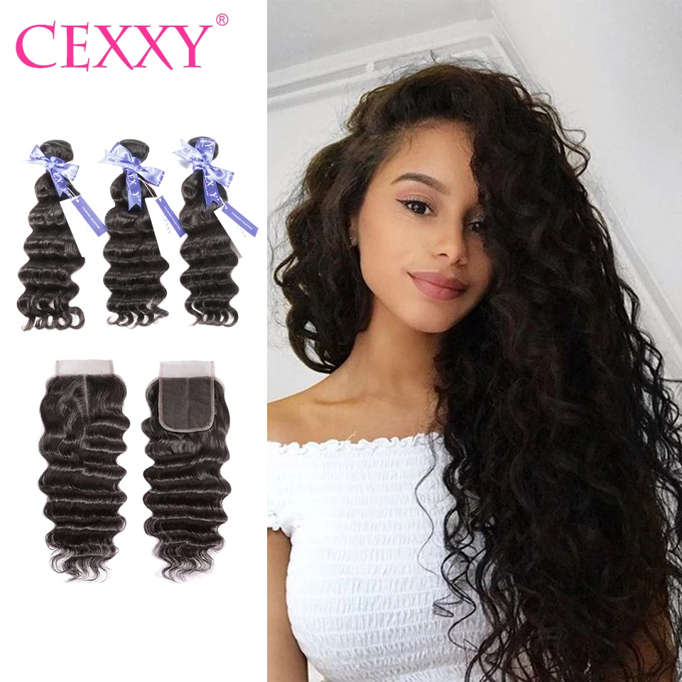 

CEXXY Malaysian Hair Weave Bundles Human Hair Bundles With Closure Natural Wave 4x4 Lace Closure Remy Hair Human Hair Bundles
