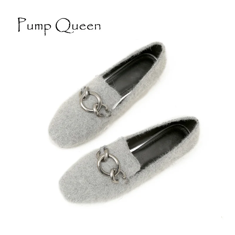 

Woman shoes 2018 Flock Casual Loafers Square Toe Spring Flats Buckle Slip-On Large Size 43 Black Red wine Gray 3 colors