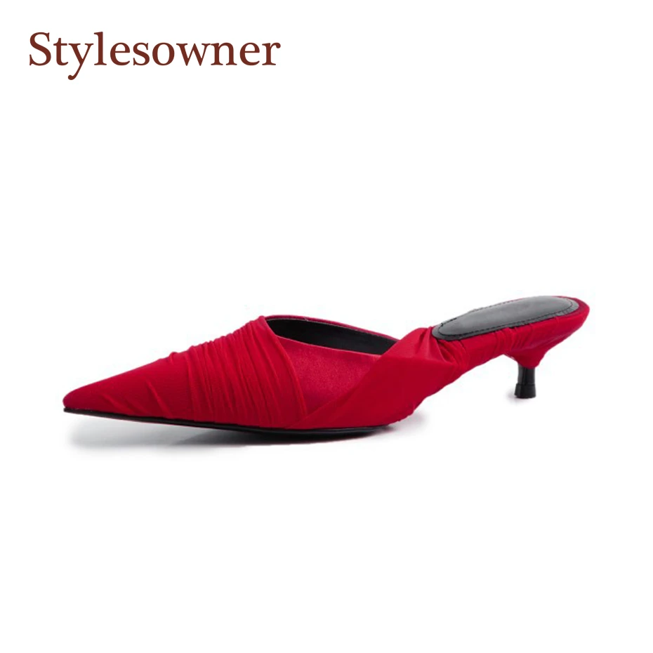 red kitten heel mules