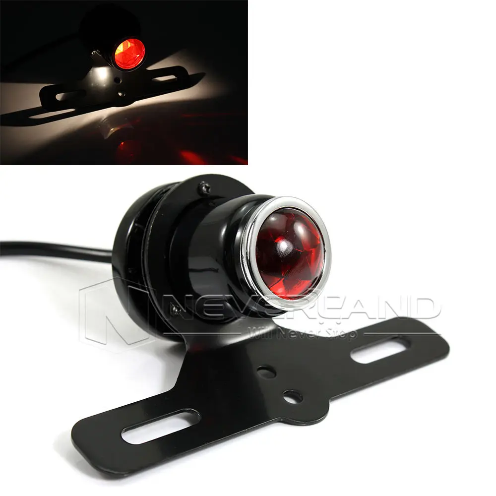 Black Universal Motorcycle License Plate Rear Brake Tail Light Lamp for