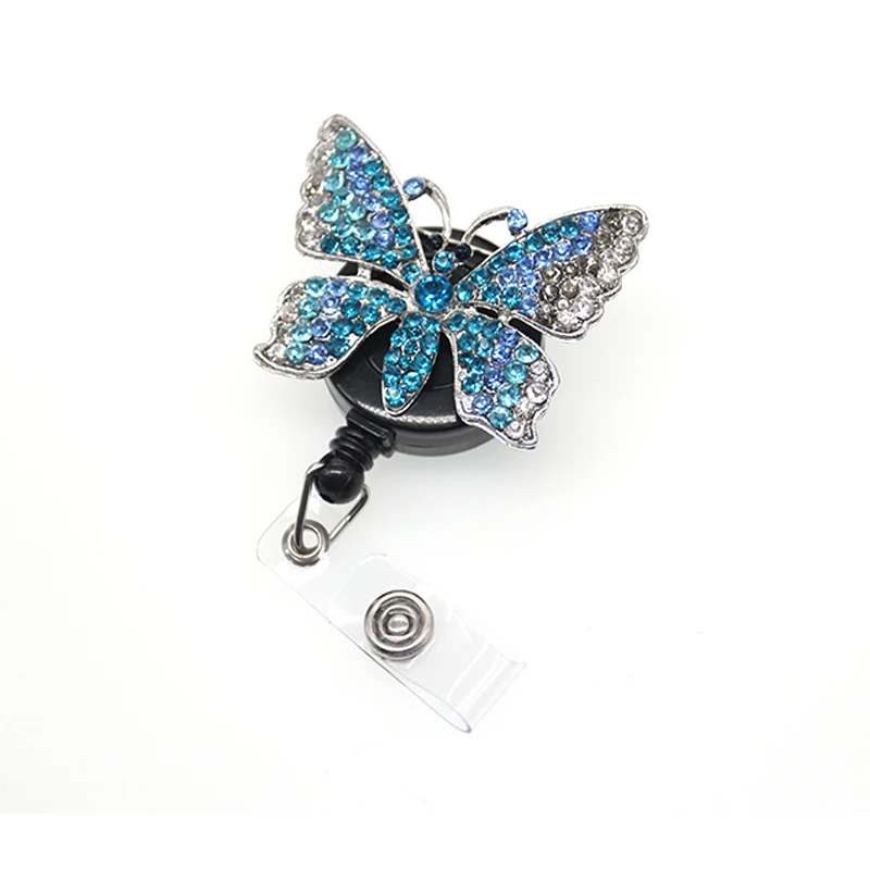 

50pcs/lot New design Fancy cute rhinestone crystal butterfly/beetle animal style ID Badge Holder Reel For Nurse And Doctors