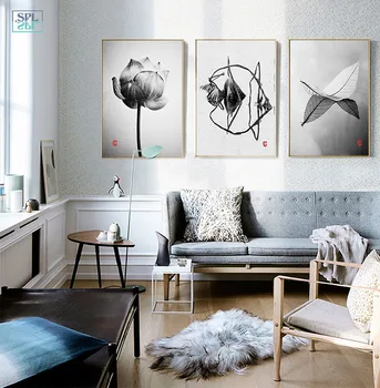 

SPLSPL Abstract Black and White Artwork Posters Hd Print Zen Lotus Flower A4 Art Canvas Painting Wall Picture for Bedroom Decor
