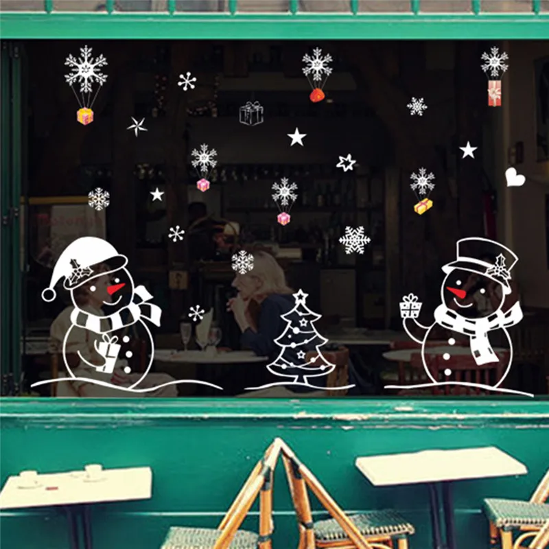 Рождественская елка Снеговик Рождество год магазин окна стены стикеры рождественские украшения