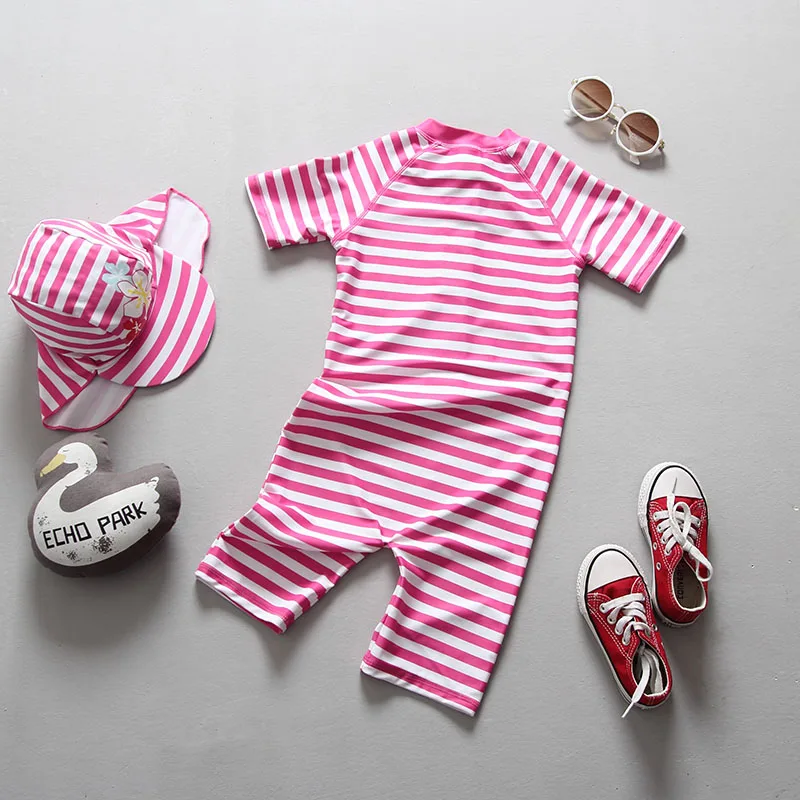 Dollplus/ летняя детская одежда для купания для девочек, цельный купальный костюм полосатый купальник с цветами UPF50+ анти-УФ с защитой от солнца, пляжная одежда