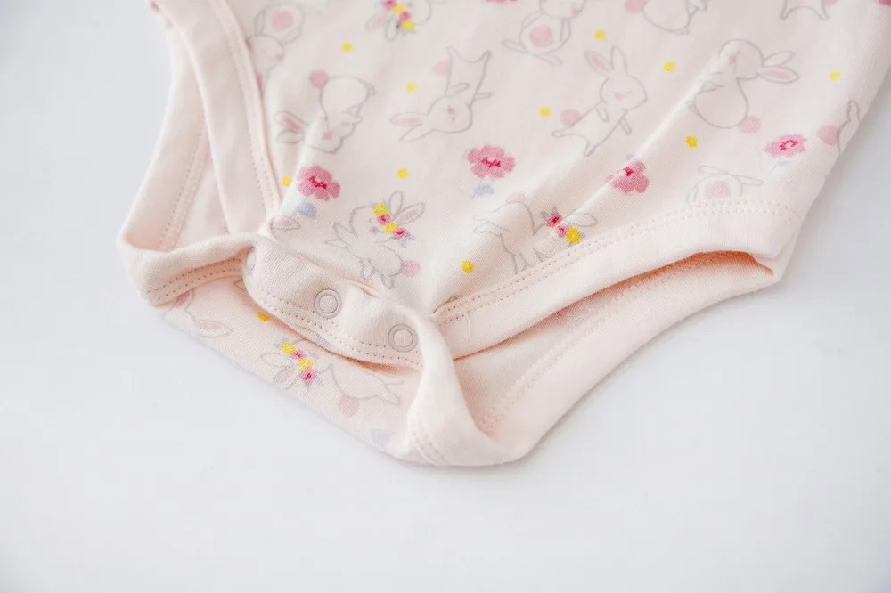 Нежная Одежда для маленьких девочек; стеганое жаккардовое платье розового цвета с вышивкой кролика спереди и мягкое боди с принтом кролика