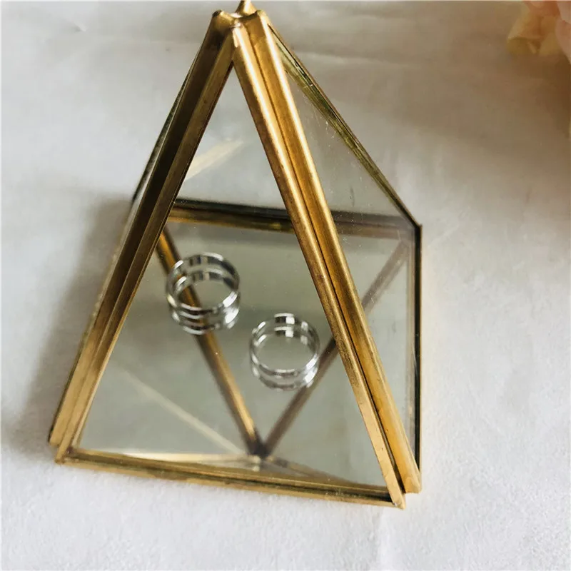 Персонализированные держатель для обручального кольца коробка треугольная пирамида стеклянная шкатулка для украшений пользовательские кольцо шкатулка для свадьбы обручальные Декор