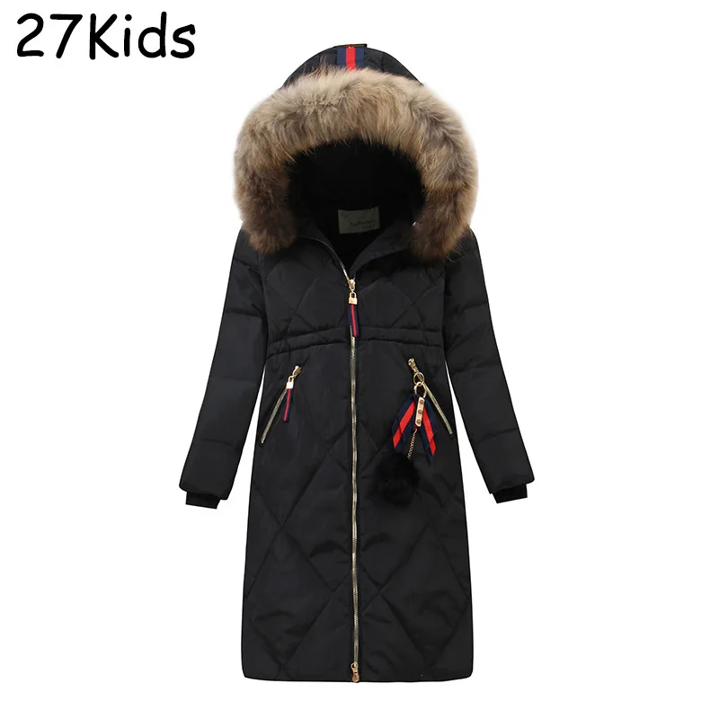 Kids Winter Down Coat Real Raccoon Collar Jacket Warm Girls Parkas Female Overcoat Cotton 2017 New Collection 7-16T | Детская одежда и