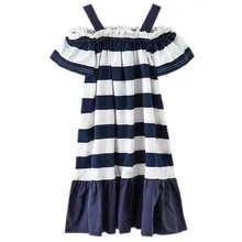 Г. летнее платье для больших девочек пляжный сарафан в полоску с открытыми плечами Детские Модные Хлопковые Платья с оборками детская одежда для подростков