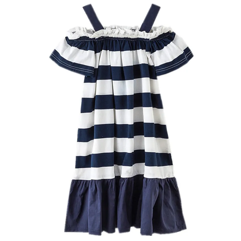 

6 to 16 years kids & teenager girls summer striped off-the-shoulder flare dress children girl fashion casual cotton dresses