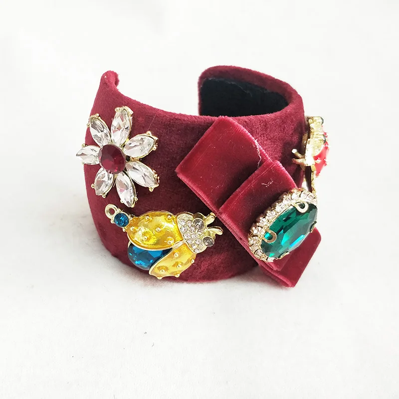 Rose Wine red flannel Bracelet Bow handmade Opening Bangle bridal wedding  Bangles