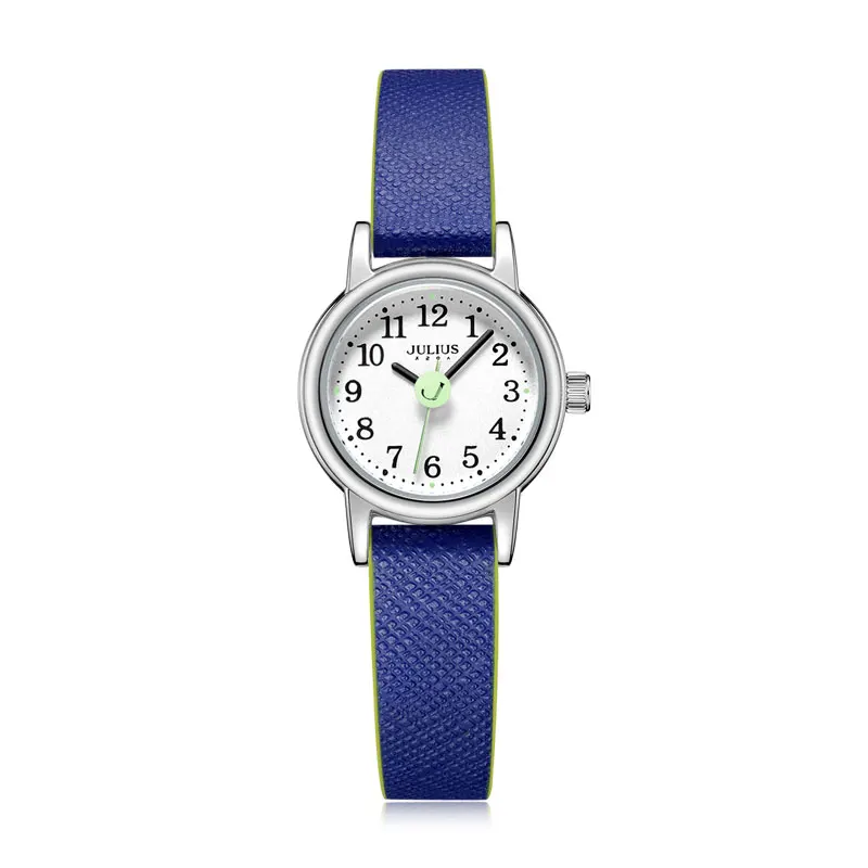 Мини Маленькие женские часы Япония кварцевые часы модные часы леди кожаный браслет арабский номер девушки подарок на день рождения Julius Box - Цвет: Синий