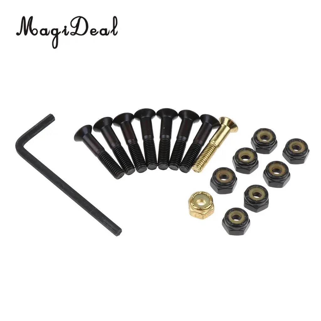 MagiDeal 8pcs Replacement Skateboard Truck Hardware Set Longboard Screws Bolts with Wrench