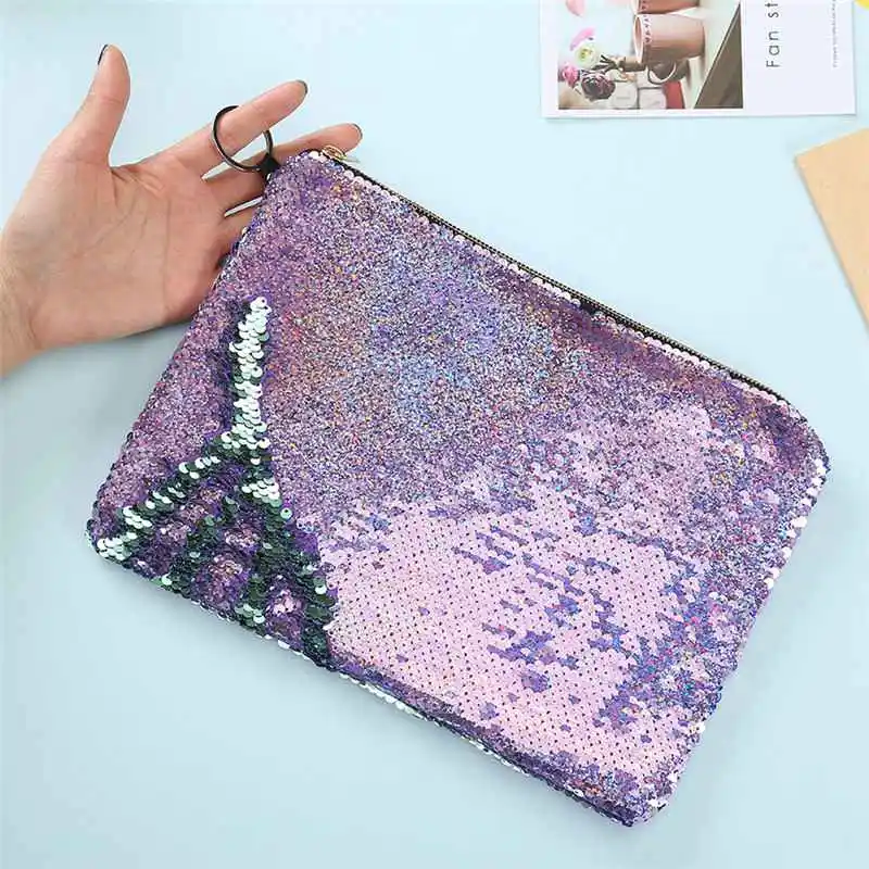 New Fashion Sequin Cosmetic Bag Makeup Zipper Beauty Bag Two-Color Flip Portable Clutch Zipper Make Up Functional Bag