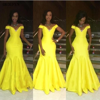 

2019 Yellow Mermaid Prom Dresses Formal Evening Party Gowns Africa vestidos de fiesta largos elegantes rochii formatura longo