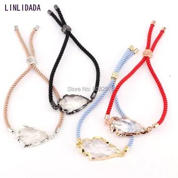 

New 5pcs Arrow shape Nature Clear Quartz Crystal Connectors Cotton Rope Bracelet