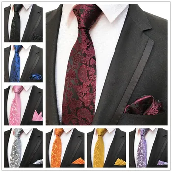 

Wholesale 8cm Men Formal Ties Set Unique Paisley Woven Necktie Sets with Pocket Square
