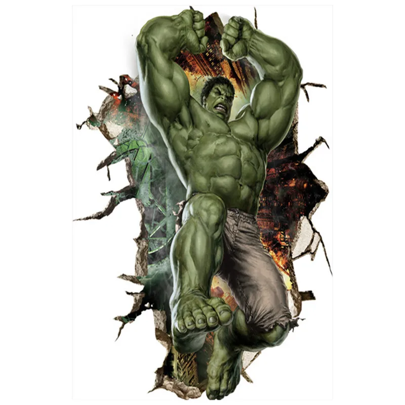 

Hulk broken wall 3d art vinyl mural super hero anime poster stickers kids room decoration the Avengers movie wallpaper 60*90cm