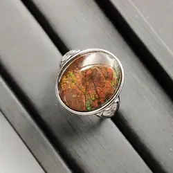 Из натуральной красочные аммонит аммолит драгоценный камень 18x16 мм Регулируемый кольцо женщина 925 серебро Best подарок кольца AAAAA