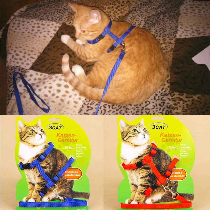 Harness kucing dan tali penjualan panas 2 warna nilon produk hewan  peliharaan disesuaikan traksi Harness sabuk kucing Kitten Halter kerah