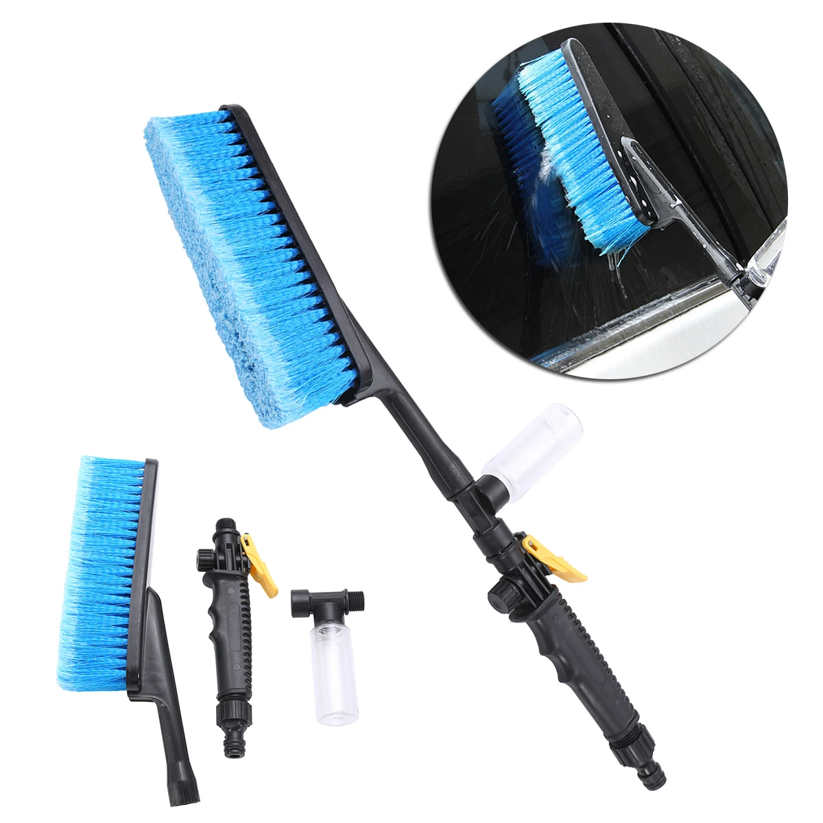 

High Quality Blue Car Brush Cleaning Tool Soft Wash Retractable Long Handle Auto Wheel Hub Brush with Water Flow Switch