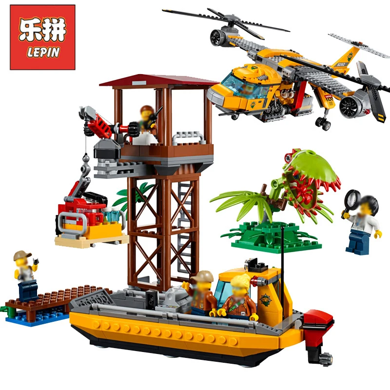 

In Stock Lepin Sets 02085 1400Pcs City Figures Jungle Air Drop Helicopter Model Building Kits Blocks Bricks Kids Toys Gift 60162