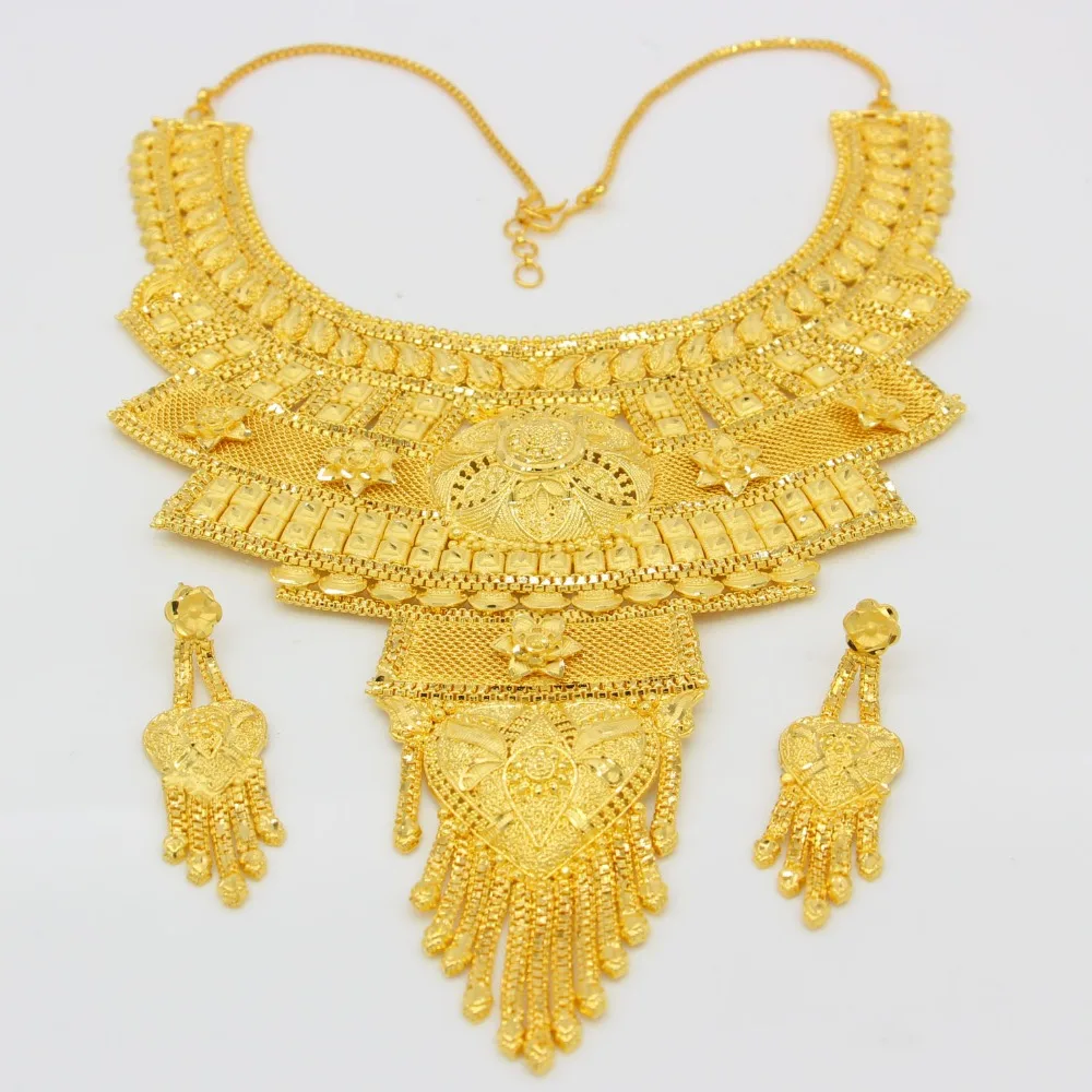 Элегантный Африка Дубай ожерелье серьги набор украшений для женщин золотой цвет арабский свадьба/вечерние/подарки на день рождения