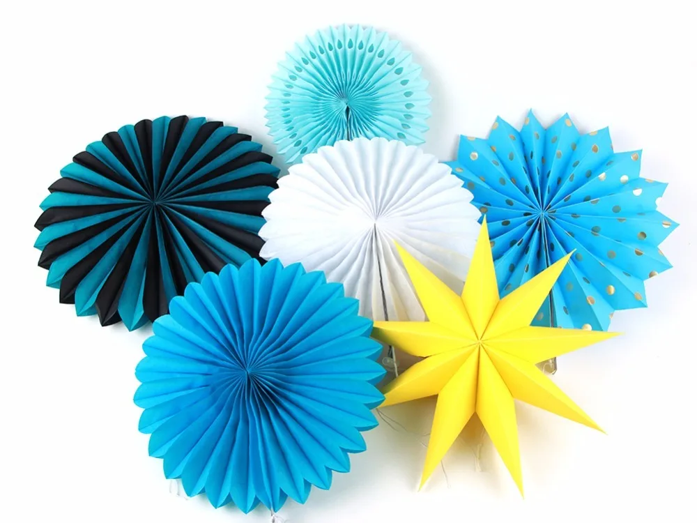 

Blue Themed Birthday Parties Party Supplies Origami Paper Fan Wedding Home Birthday Party Crafts Decorations 6pcs