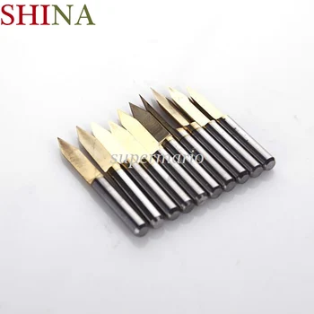 

10x Titanium Milling Cutters Coated Carbide PCB Engraving CNC Bit Router Tool 3.175*45 Degree 0.1mm Tip