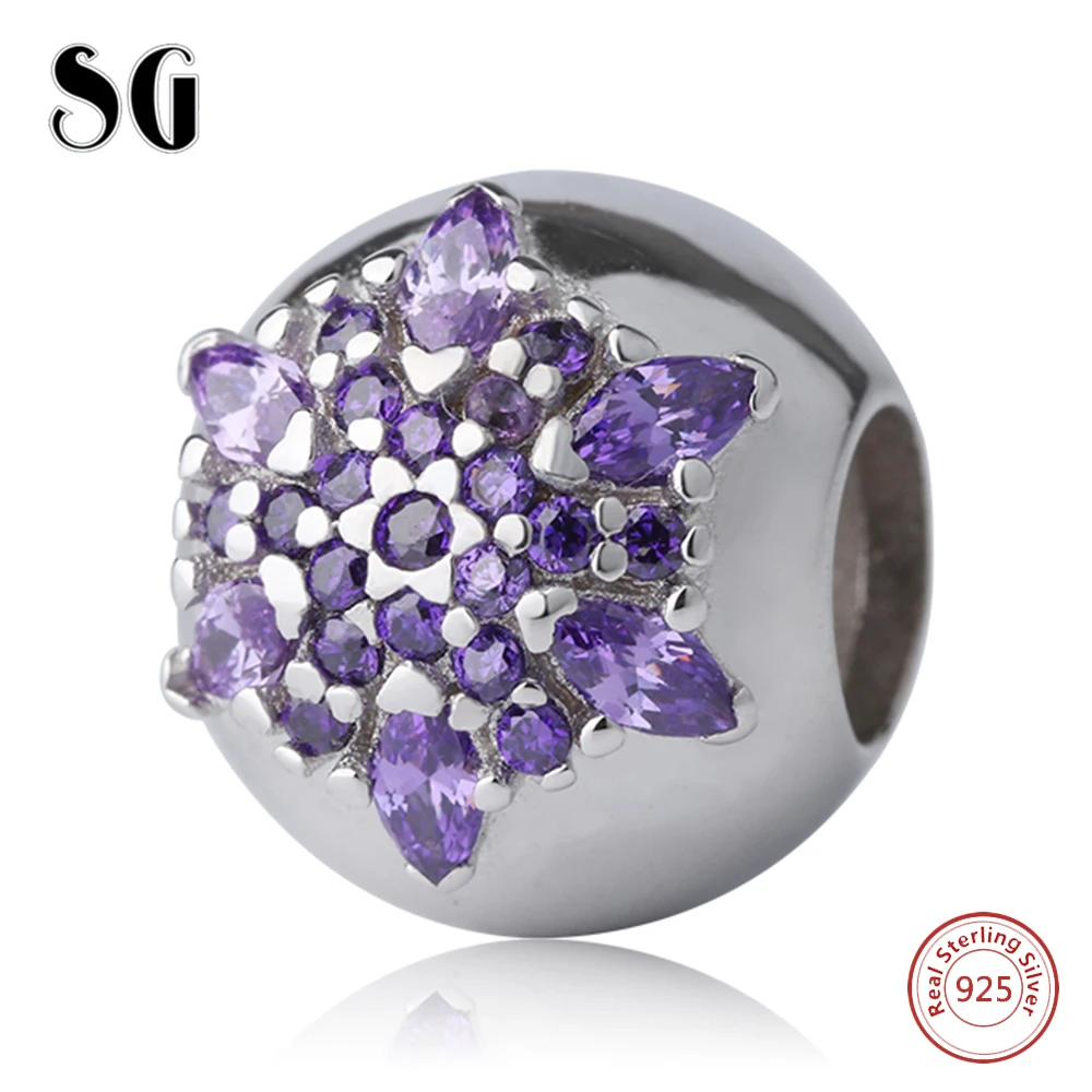 

Snowflake Flower Cubic Zirconia Round Bead Fit Authentic 925 Silver European Charms Bracelet Beads For Women Fashion Jewelry