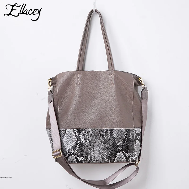 

Ellacey New Brief Fashion Handbag Women Serpentine Designer Female Shoulder Bag Luxury Split Leather Business Large Tote Bag
