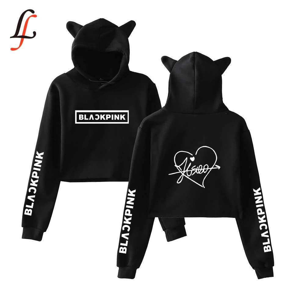 Blackpink harajuku Cat Ear Cap Hoodies fashion trend sala Cat Crop Top Women Hoodies Sweatshirt Sexy hot Kpop Clothes