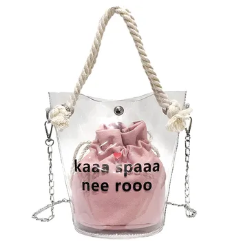

New Elegant Shoulder Bag Women Wild Simple Messenger Bag For Girls Transparent Confectionery Color Shoulder Bucket Bag K604