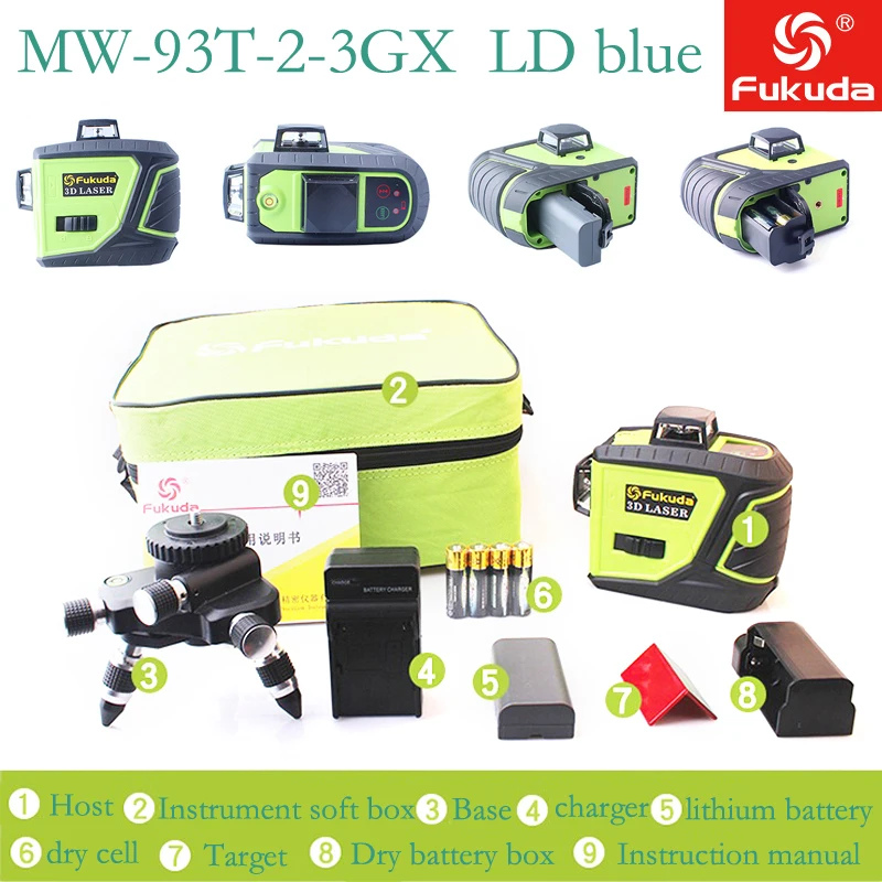 

MW-93T-2-3GX 12 Lines Osram Blue Laser Level with Battery 3D Laser Beam Line 360 Horizontal and Vertical Cross Powerful